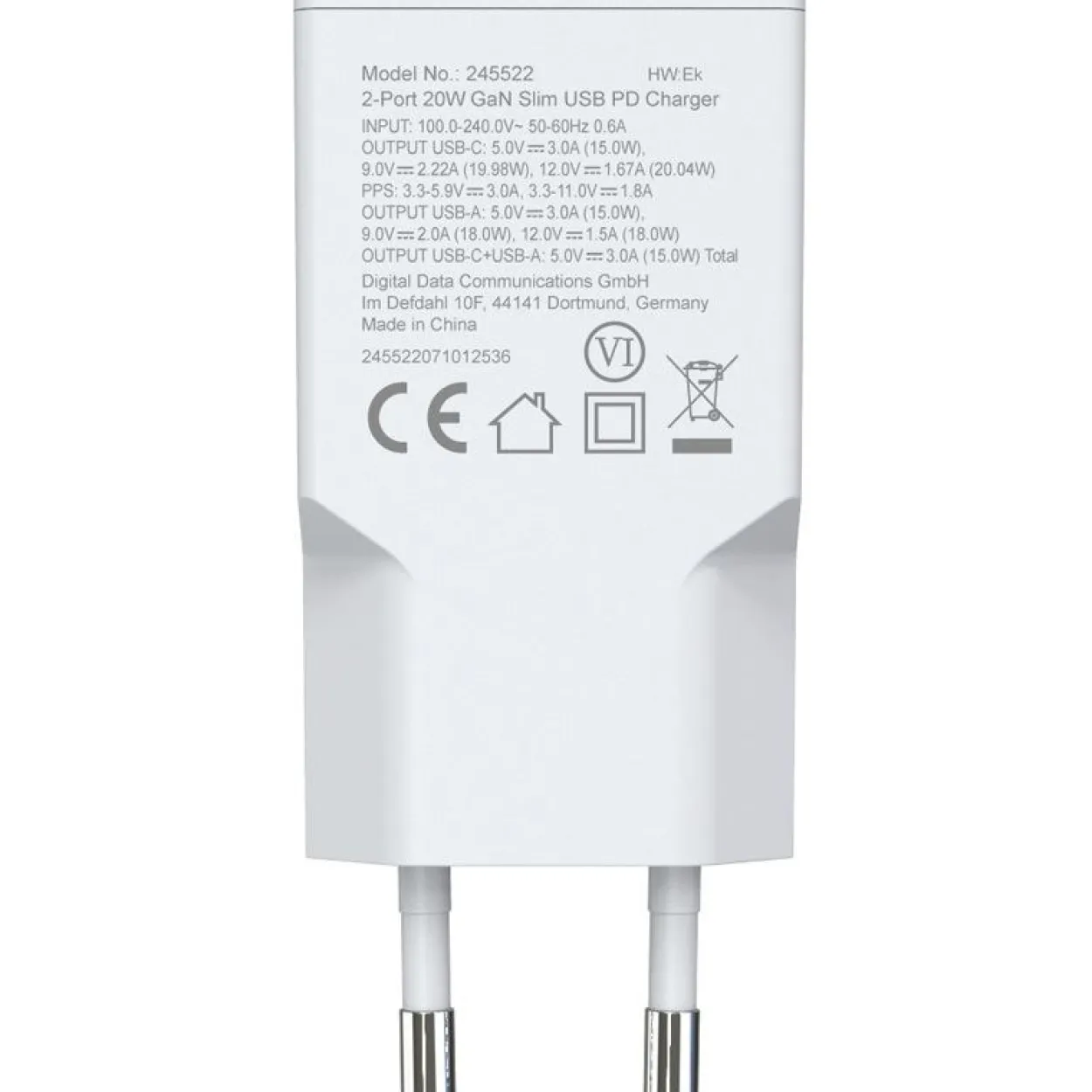 Equip Ladegerät 2Port USB-C PD3.0/USB-A GaN Slim 20W weiß