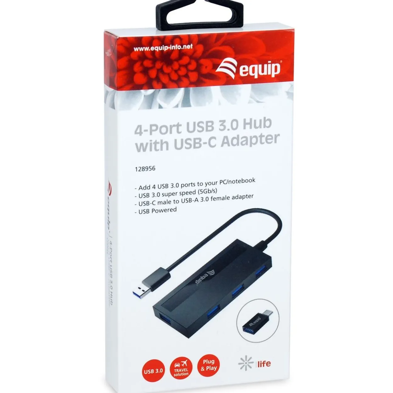 Equip USB-Hub USB 3.0 mit USB-C Adapter 4 Port schwarz