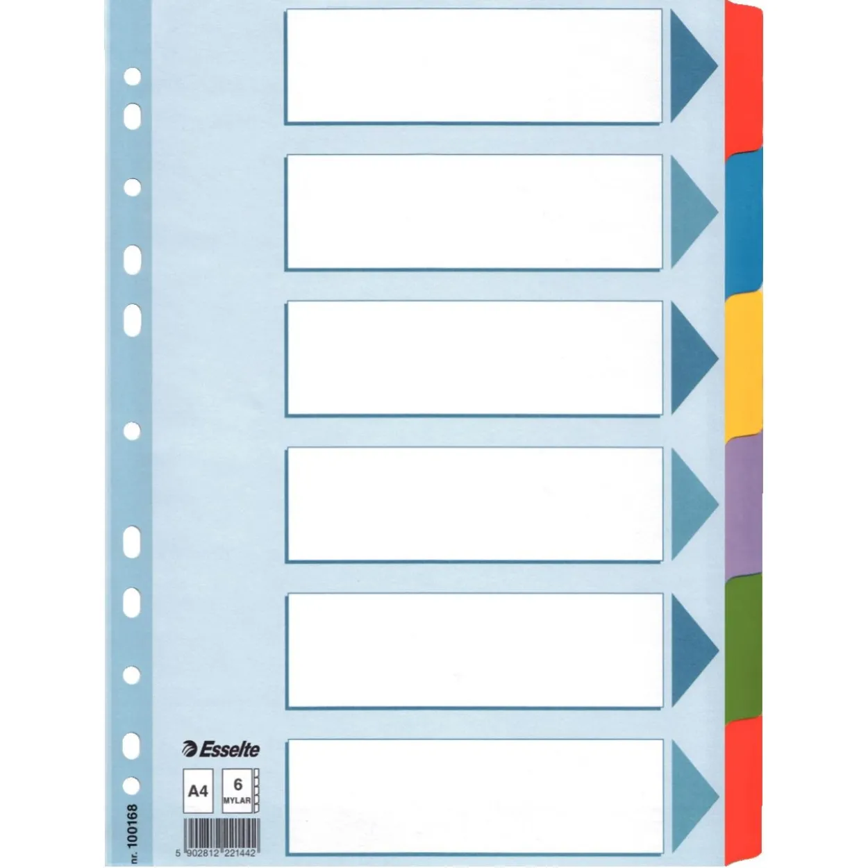 Esselte Ordnerregister DIN A4 Vollformat blanko farbig 6-teilig, 1 Satz