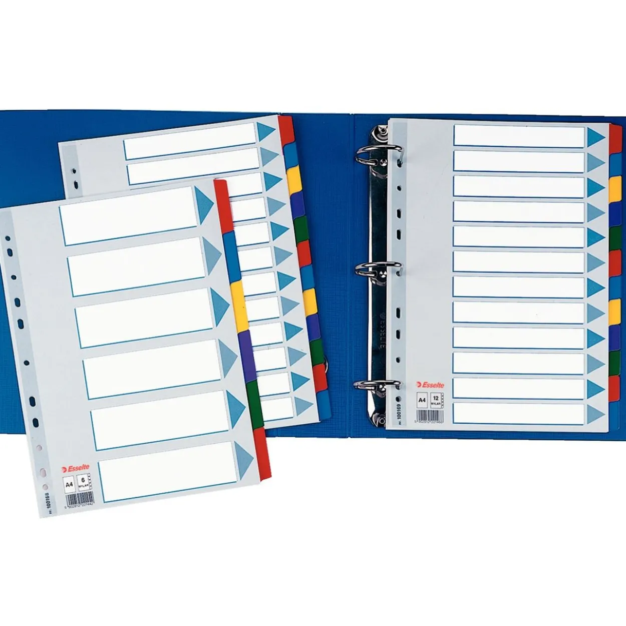 Esselte Ordnerregister DIN A4 Vollformat blanko farbig 6-teilig, 1 Satz