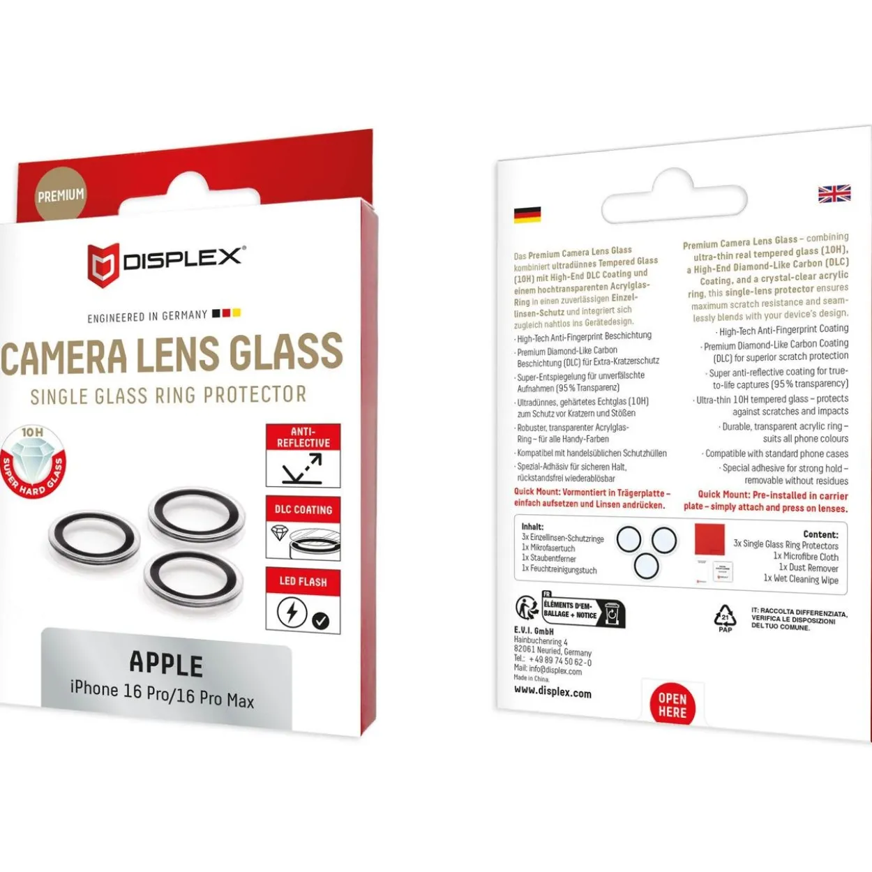 E.V.I DISPLEX CAMGLASS SINGLE LENS IP 16 PRO/16 PRO MAX