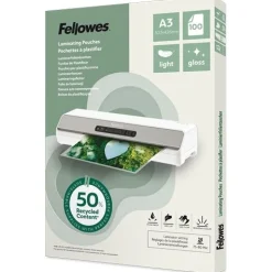 Fellowes Laminierfolien mit 50% recyceltem Anteil glänzend für A3 75-80 micron, 100 St.