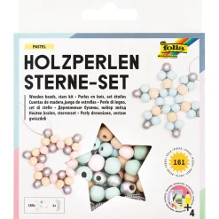 folia Perlen-Set Holzperlen Sterne pastell