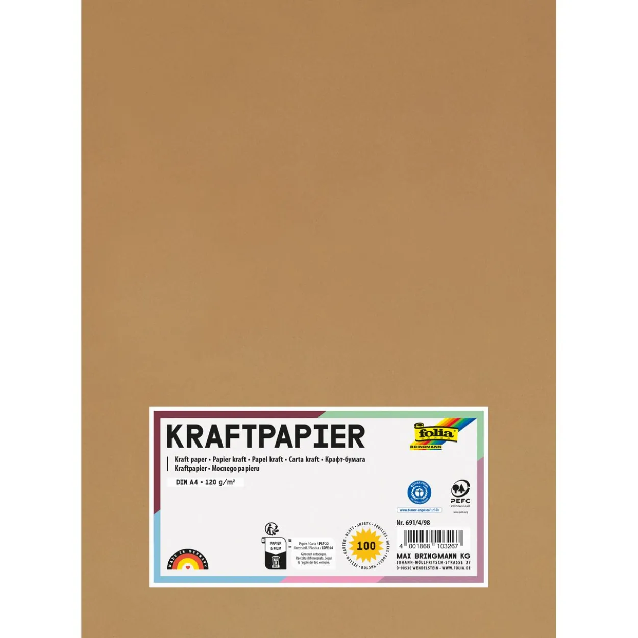 folia Tonpapier Kraftpapier braun 120 g/qm 100 Blatt 691/4/98