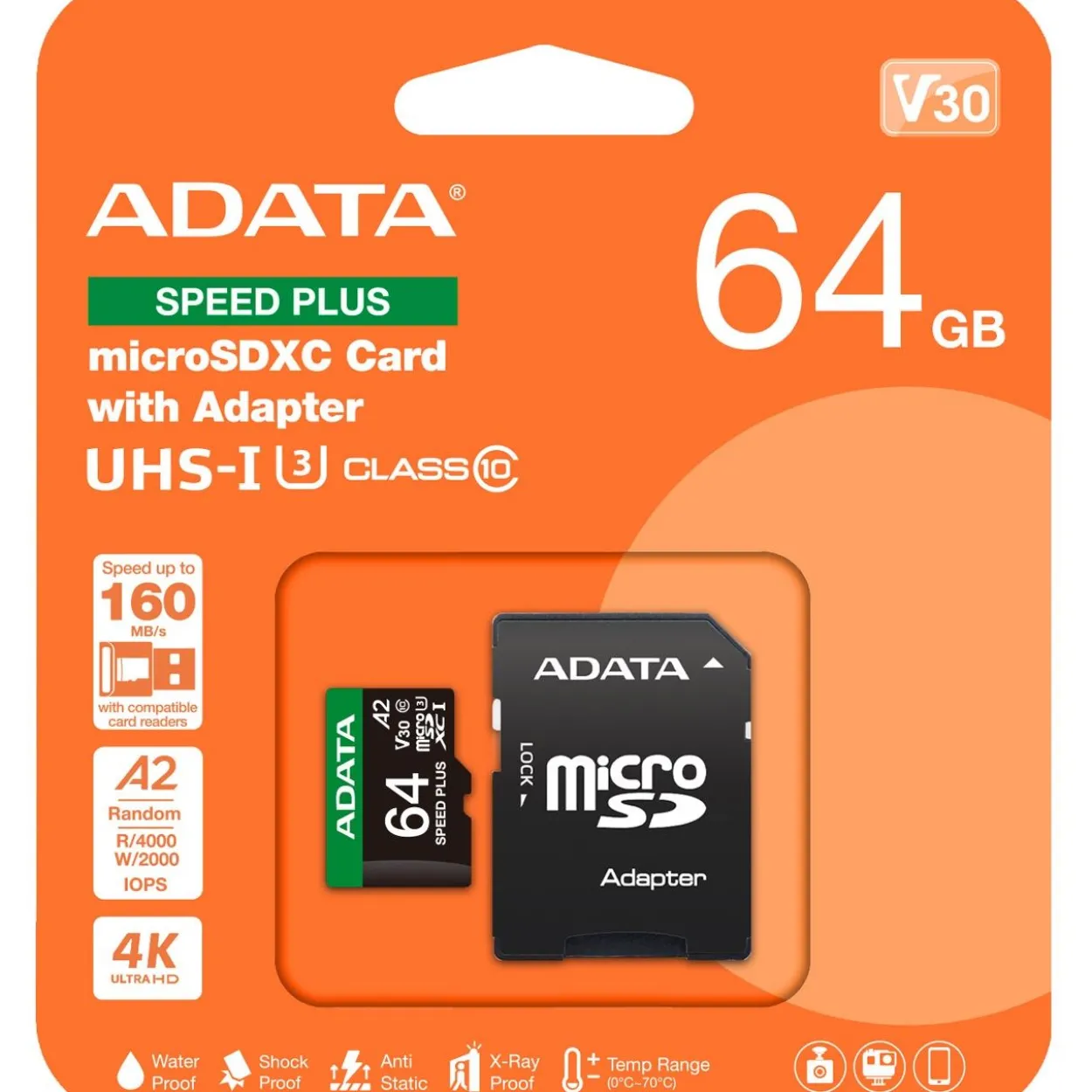 64GB ADATA SPEED PLUS microSDXC (UHS-I U3, Class 10, V30, A2)