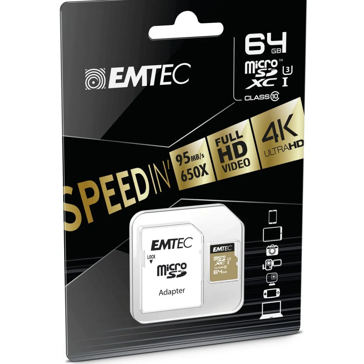 64 GB EMTEC Speedin microSDXC Class 10 U3 Retail inkl. Adapter auf SD