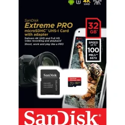 32 GB SanDisk Extreme PRO R100/W90 microSDHC Class 10 UHS-I A1 Retail inkl. Adapter