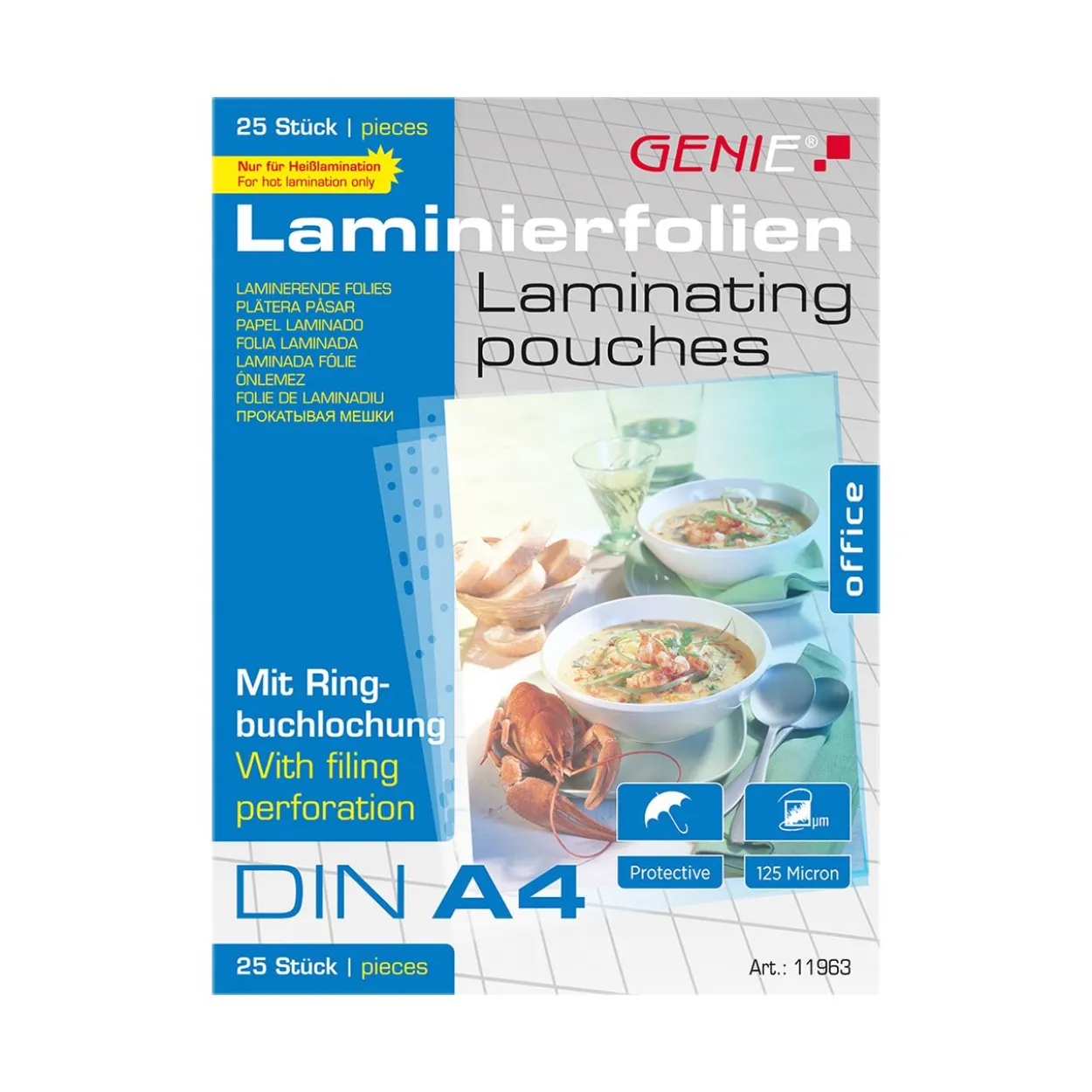 Genie Laminiertaschen 25 A4 - Folien mit Ringbuchlochung