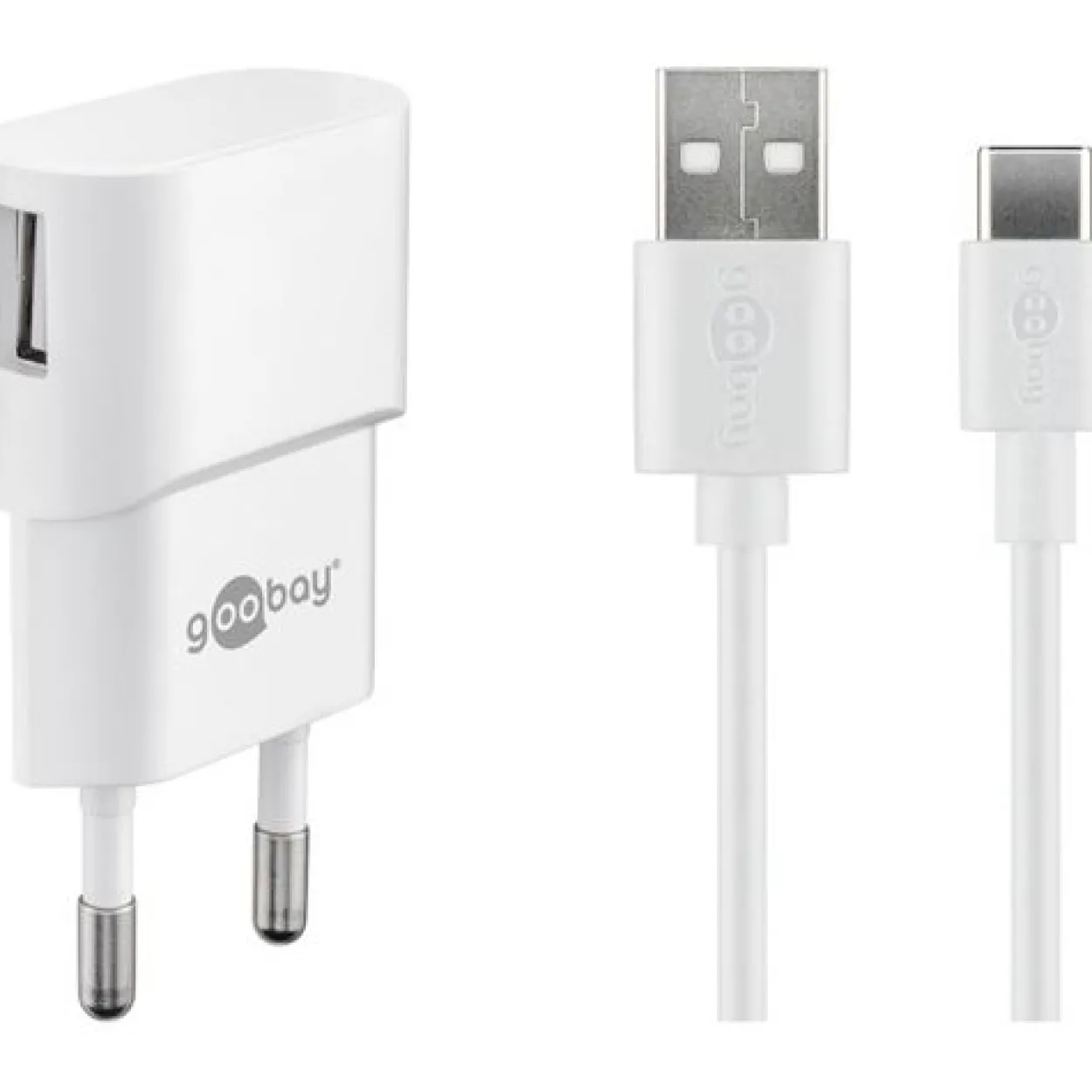 goobay Ladekabel mit Adapter weiß, Kabellänge: 1,0 m, 5 Watt