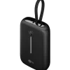 Goobay Powerbank 10.000 mAh, integriertes USB-C Kabel 13cm, 20 Watt (schwarz, 10 Ah, 1x USB-A, 2x USB-C, PD, QC)