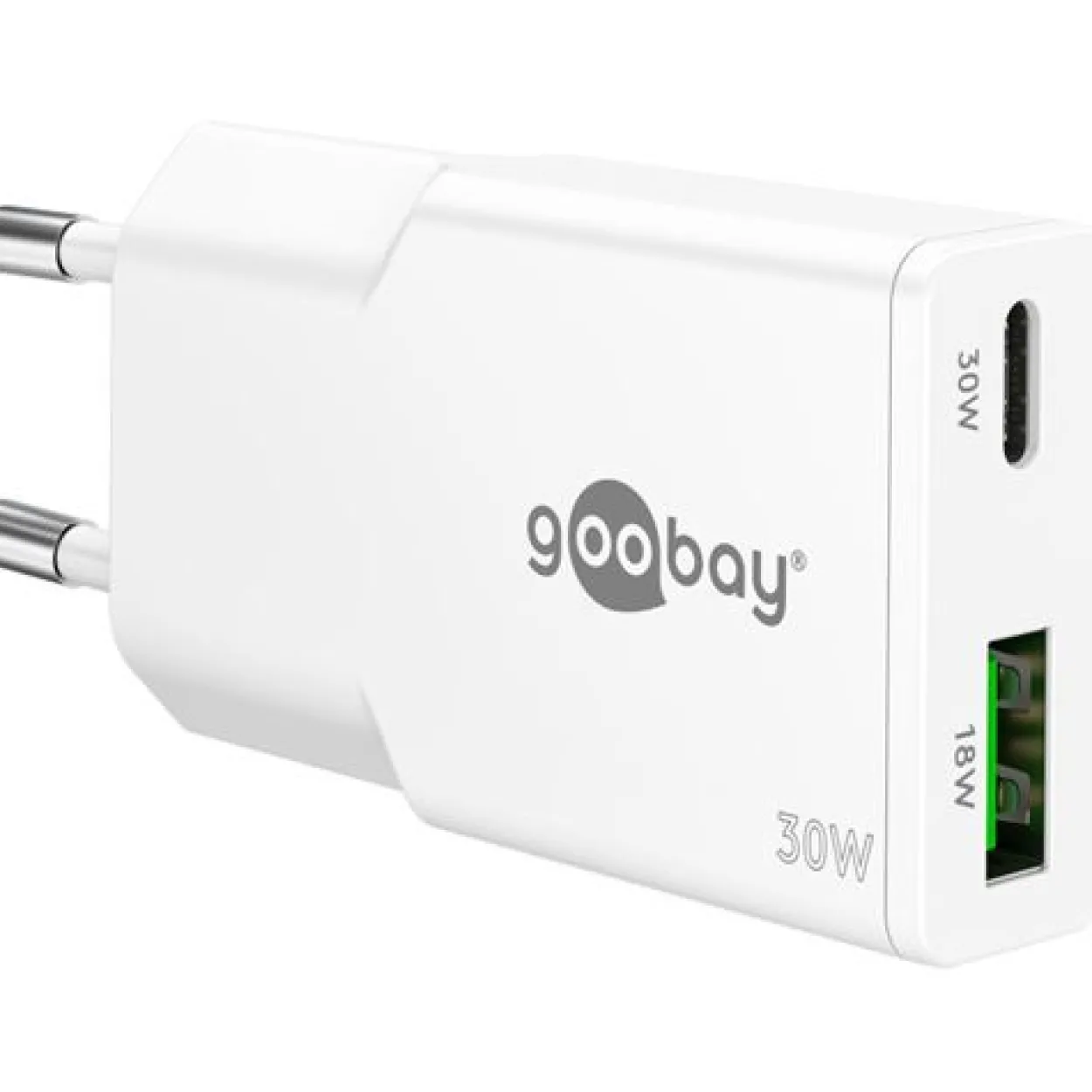 Goobay USB-C PD GaN Dual-Schnelladegerät Slim 30 W (weiß)