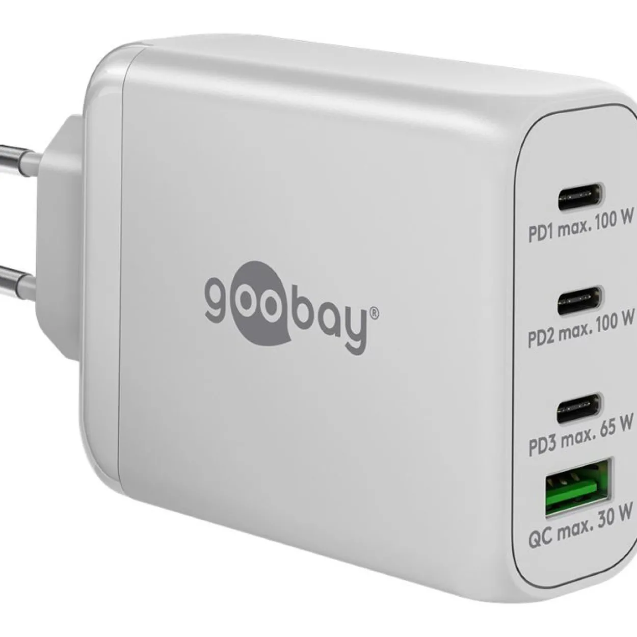 Goobay USB-C PD Multiport-Schnellladegerät 100 Watt (weiß, 1x USB-A QC, 3x USB-C PD, GaN-Technologie)