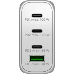Goobay USB-C PD Multiport-Schnellladegerät 100 Watt (weiß, 1x USB-A QC, 3x USB-C PD, GaN-Technologie)