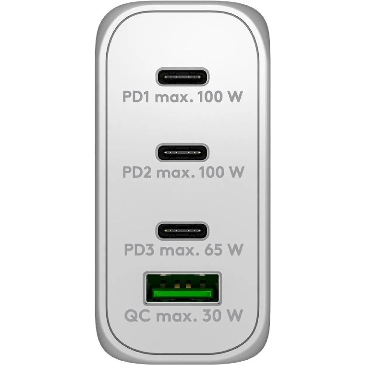 Goobay USB-C PD Multiport-Schnellladegerät 100 Watt (weiß, 1x USB-A QC, 3x USB-C PD, GaN-Technologie)