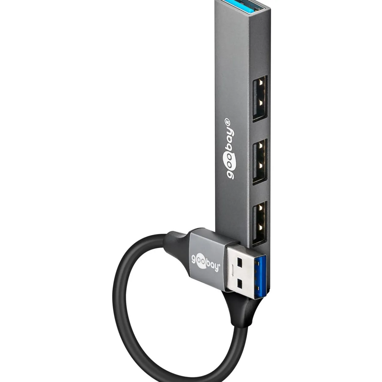 goobay USB-Hub Slim 4-Port USB-Hub, USB-A auf USB-A, 5 Gbit/s grau