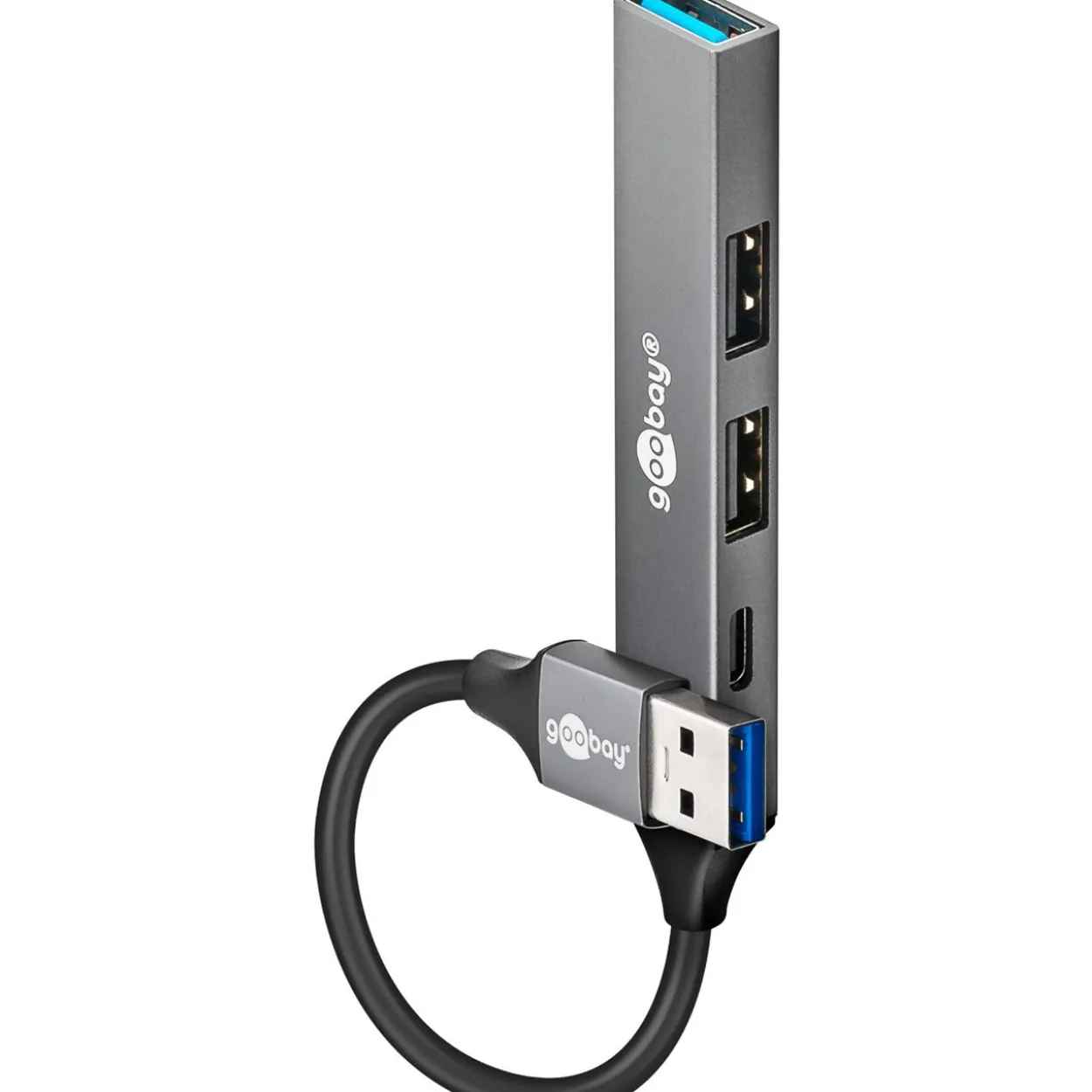 goobay USB-Hub Slim 4-Port USB-Hub, USB-A auf USB-C/USB-A, 5 Gbit/s grau