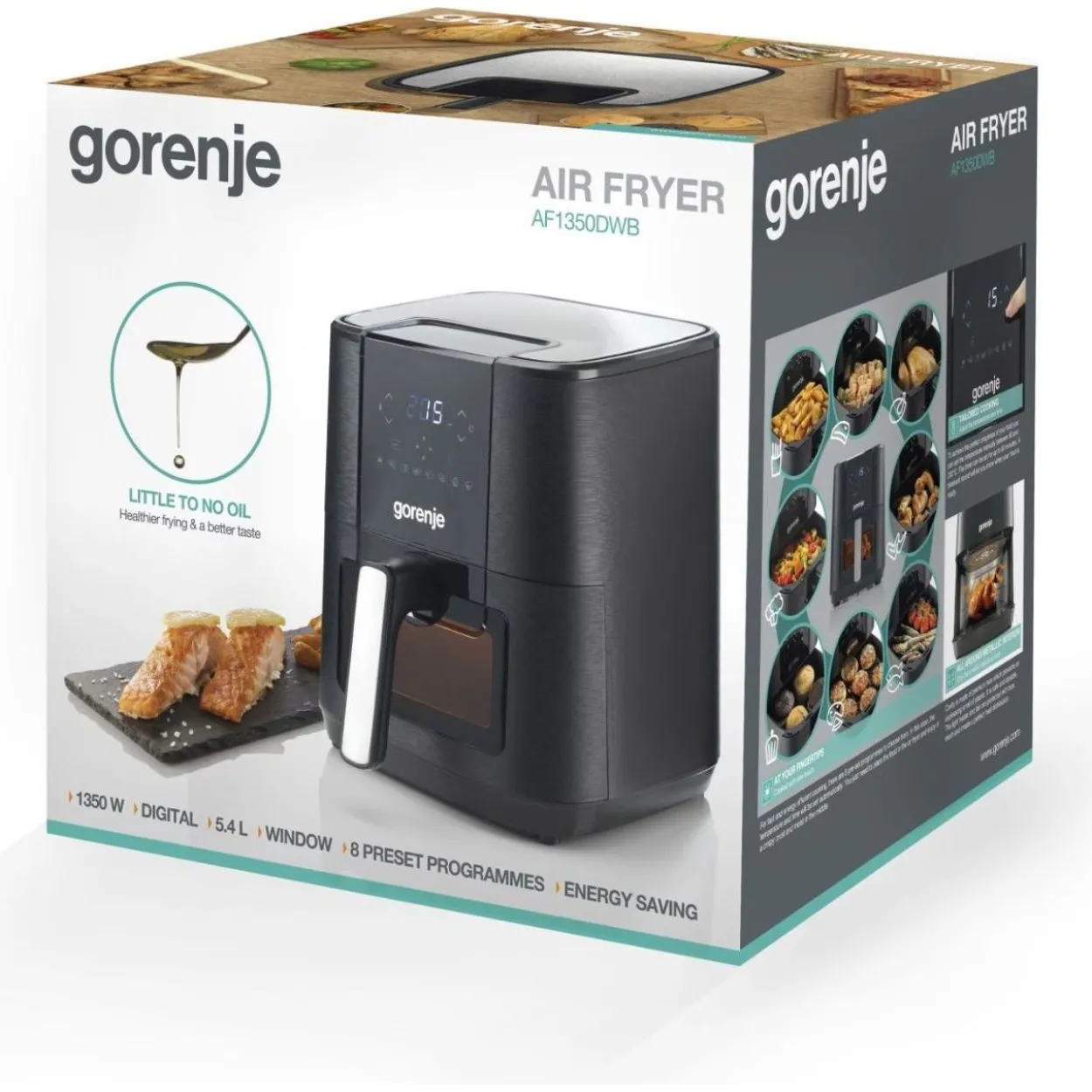 Gorenje Heißluftfritteuse AF1350DWB (schwarz, 1.350 Watt, Korb 5,4 Liter, mit Sichtfenster)