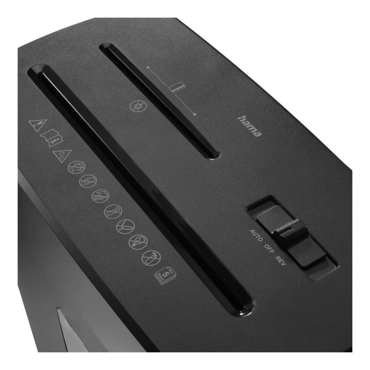 hama Prime M50CD-B Aktenvernichter mit Partikelschnitt P-5, 2 x 12 mm, bis 5 Blatt, schwarz