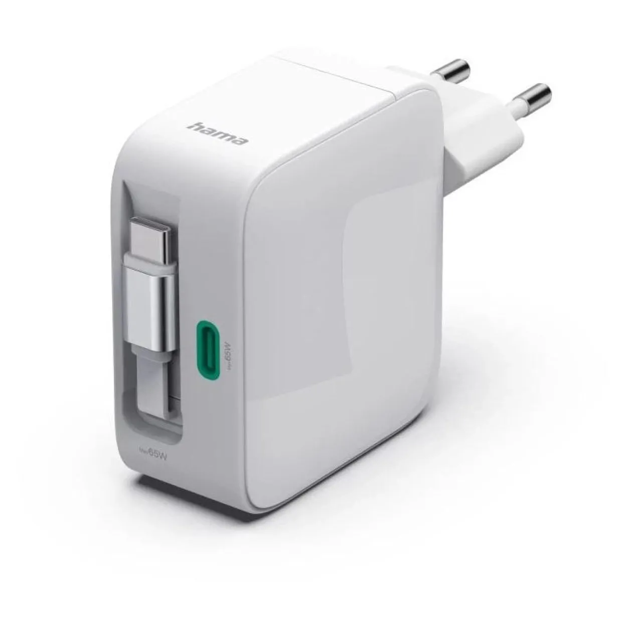 HAMA Schnellladegerät GaN ausziehbares Ladekabel PD 65W weiß