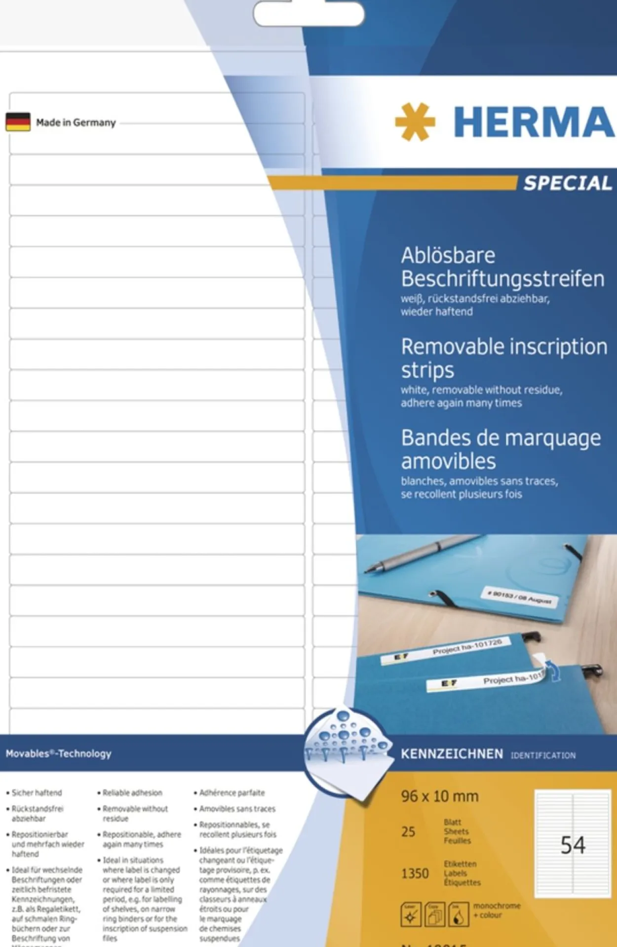 Herma 10015 ablösbar Beschriftungsstreifen 9.6x1 cm (25 Blatt (1350 Etiketten))