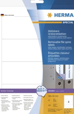 Herma 10165 ablösbar blickdicht Ordneretiketten 19.2x6.1 cm (25 Blatt (100 Etiketten))