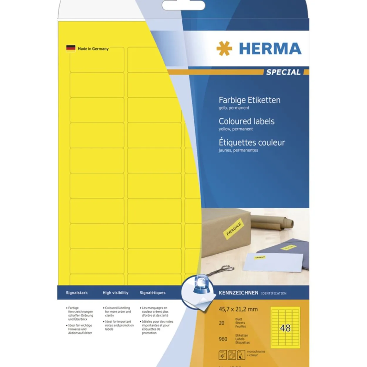 Herma 4366 gelb Universal-Etiketten 4.57x2.12 cm (20 Blatt (960 Etiketten))