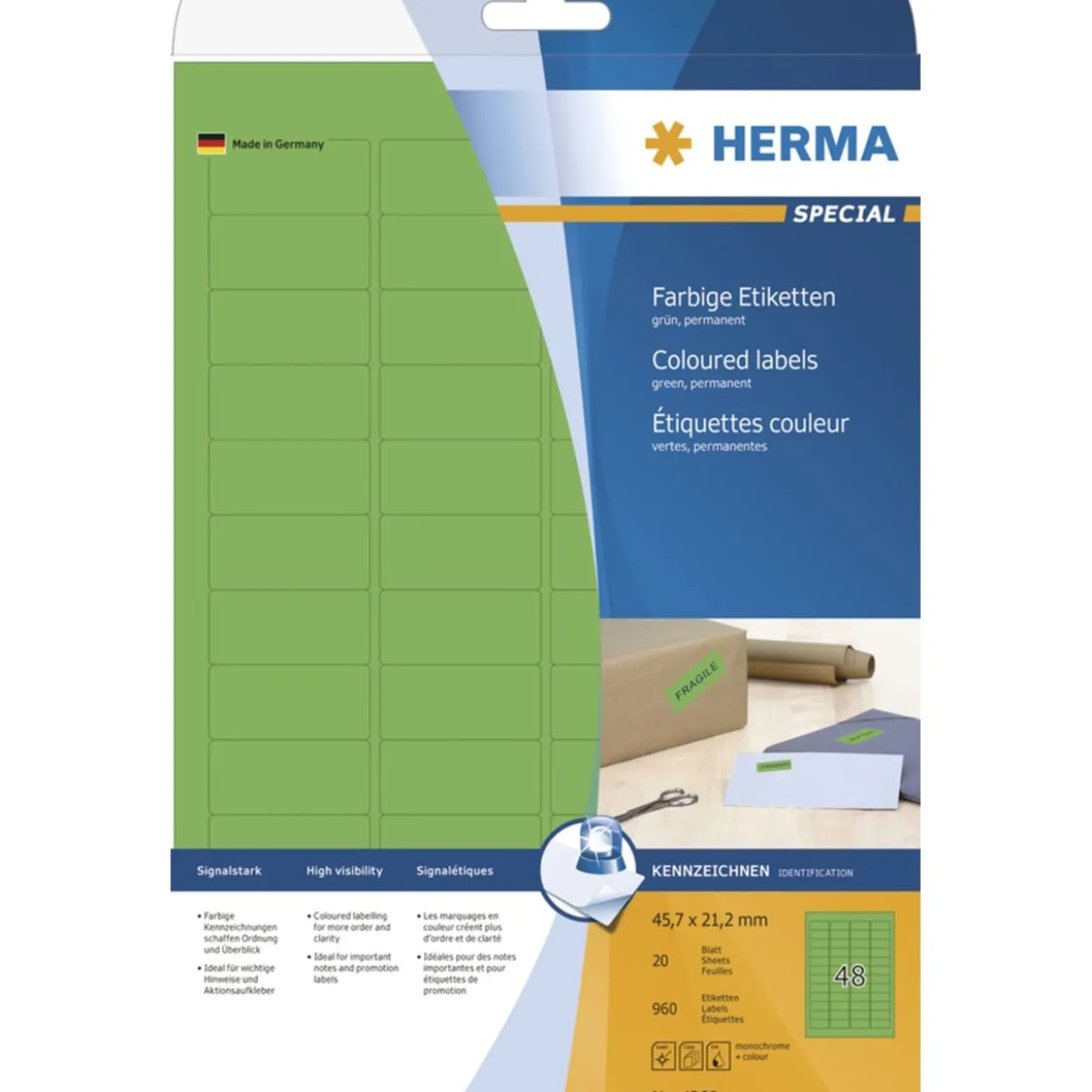 Herma 4369 grün Universal-Etiketten 4.57x2.12 cm (20 Blatt (960 Etiketten))