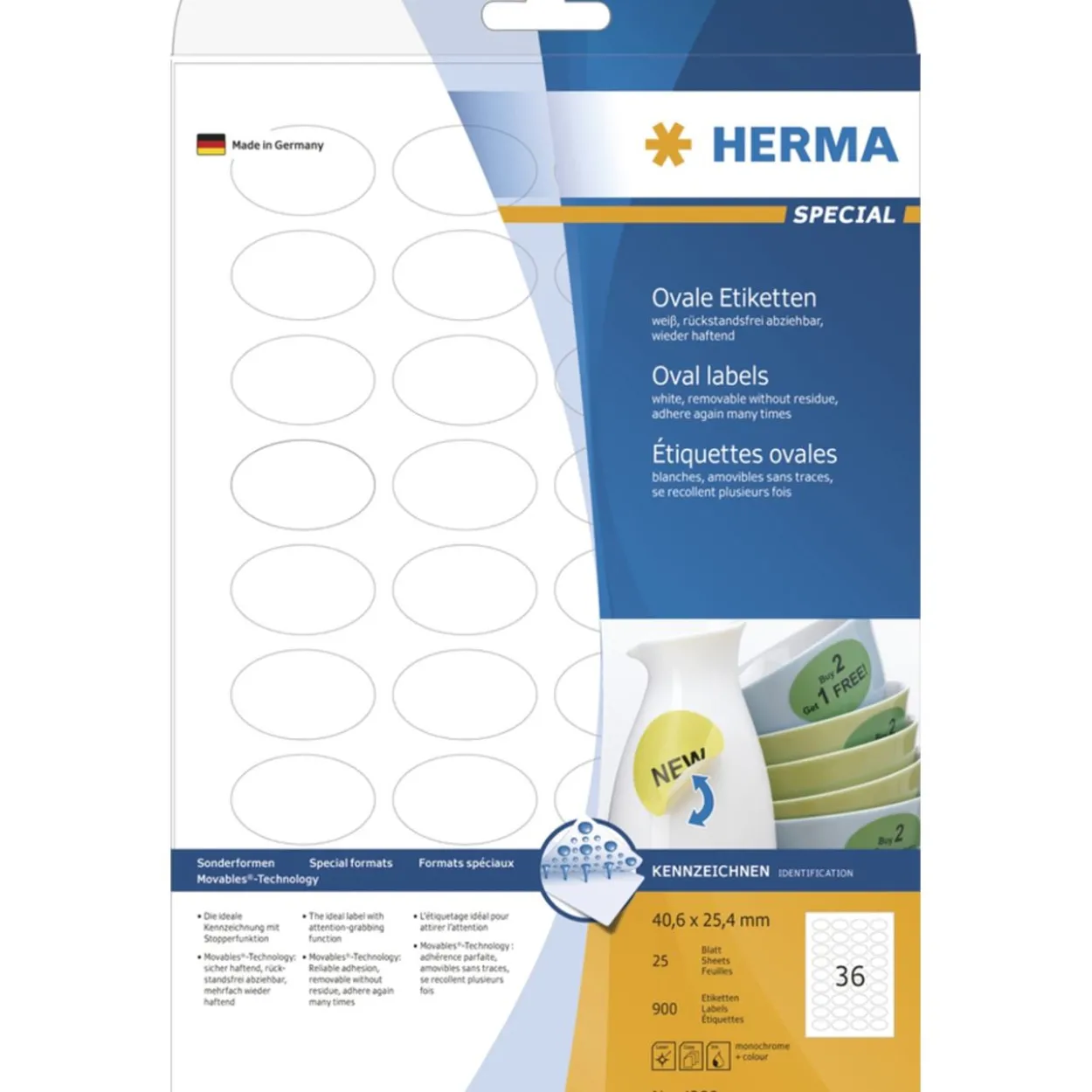 Herma 4380 oval Universal-Etiketten 4.06x2.54 cm (25 Blatt (900 Etiketten))