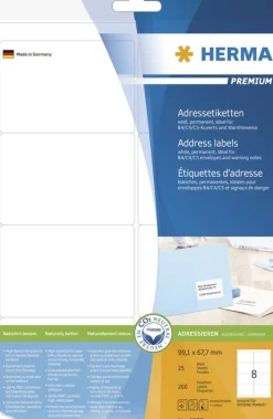 Herma 5077 Premium Adressetiketten 9.91x6.67 cm (25 Blatt (200 Etiketten))