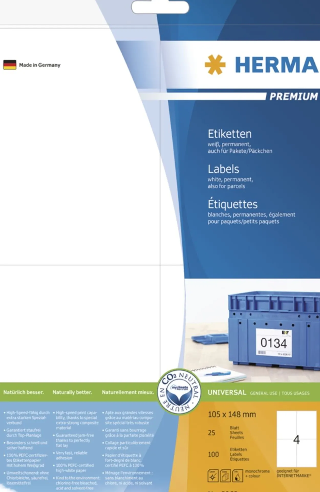 Herma 5063 Premium Universal-Etiketten 10.2x14.8 cm (25 Blatt (100 Etiketten))