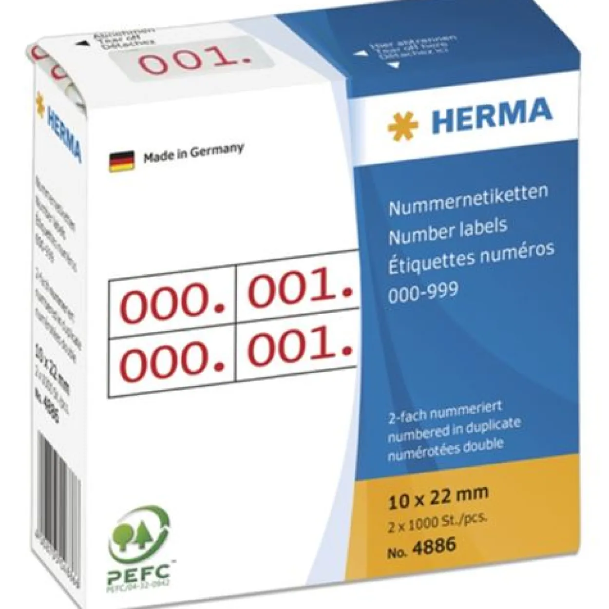 Herma 4886 rot selbstklebend doppelt Nummernetiketten 1x2.2 cm (2000 Stück (000-999))