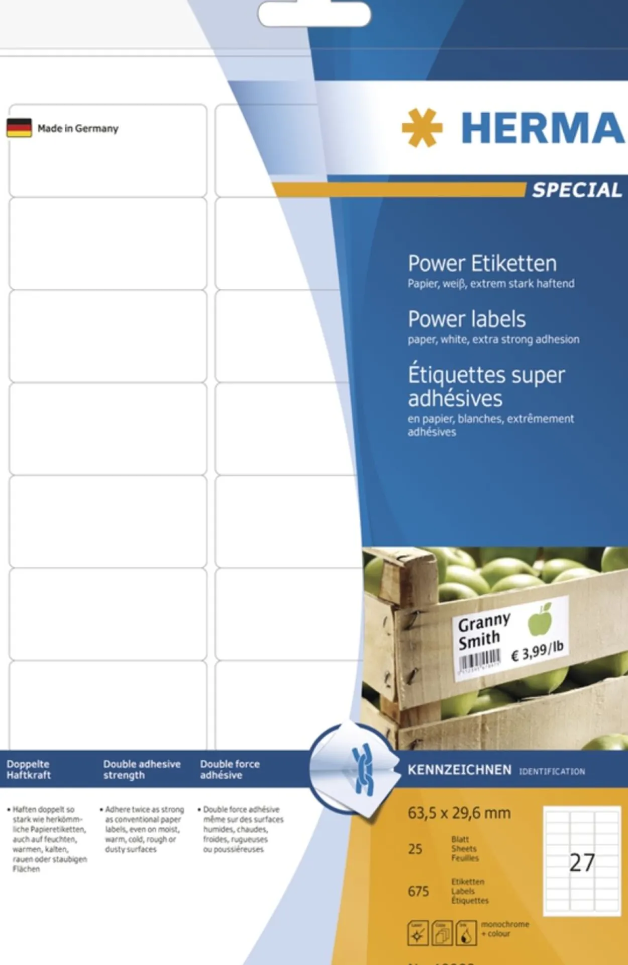 Herma 10903 stark haftend Universal-Etiketten 6.35x2.96 cm (25 Blatt (675 Etiketten))