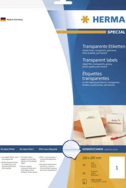 Herma 8964 transparent Inkjet-Folienetiketten 21.0x29.7 cm (10 Blatt (10 Etiketten))