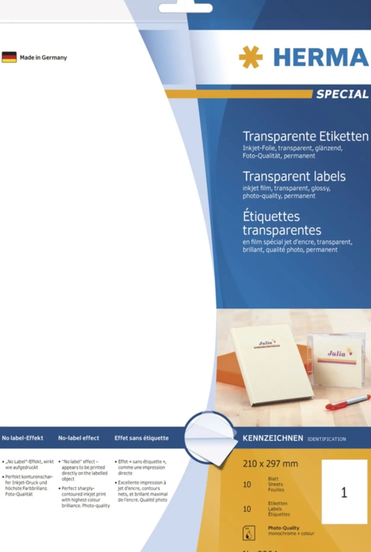 Herma 8964 transparent Inkjet-Folienetiketten 21.0x29.7 cm (10 Blatt (10 Etiketten))