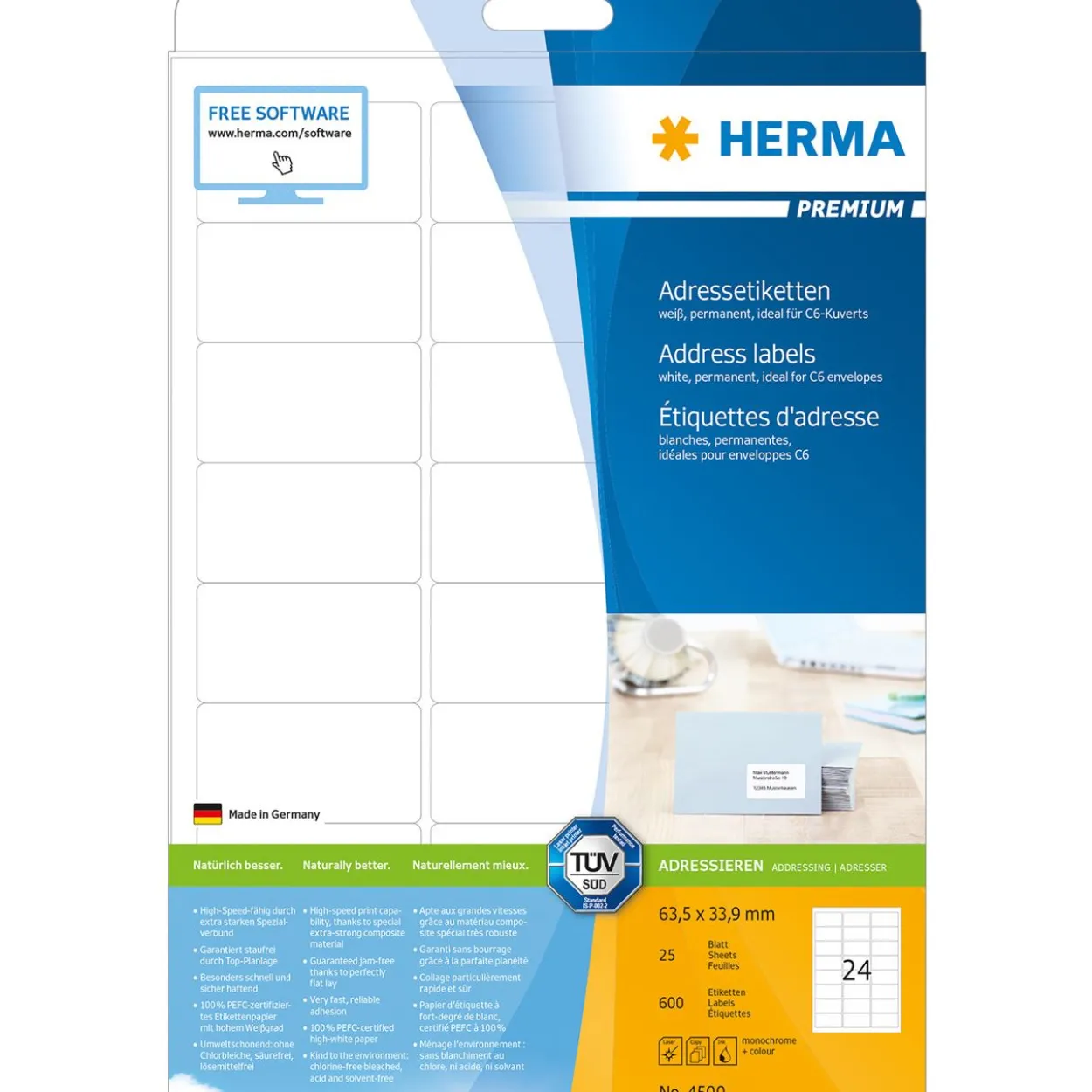 HERMA Universal-Etiketten PREMIUM, 63,5 x 33,9 mm, weiß