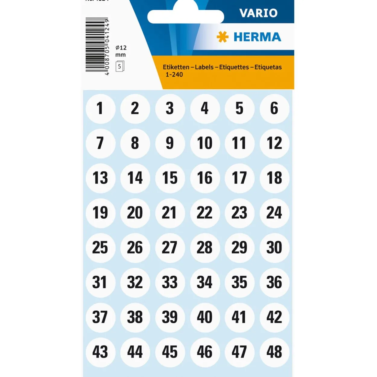 HERMA Zahlen-Sticker 1-240, Durchmesser: 12 mm, weiß