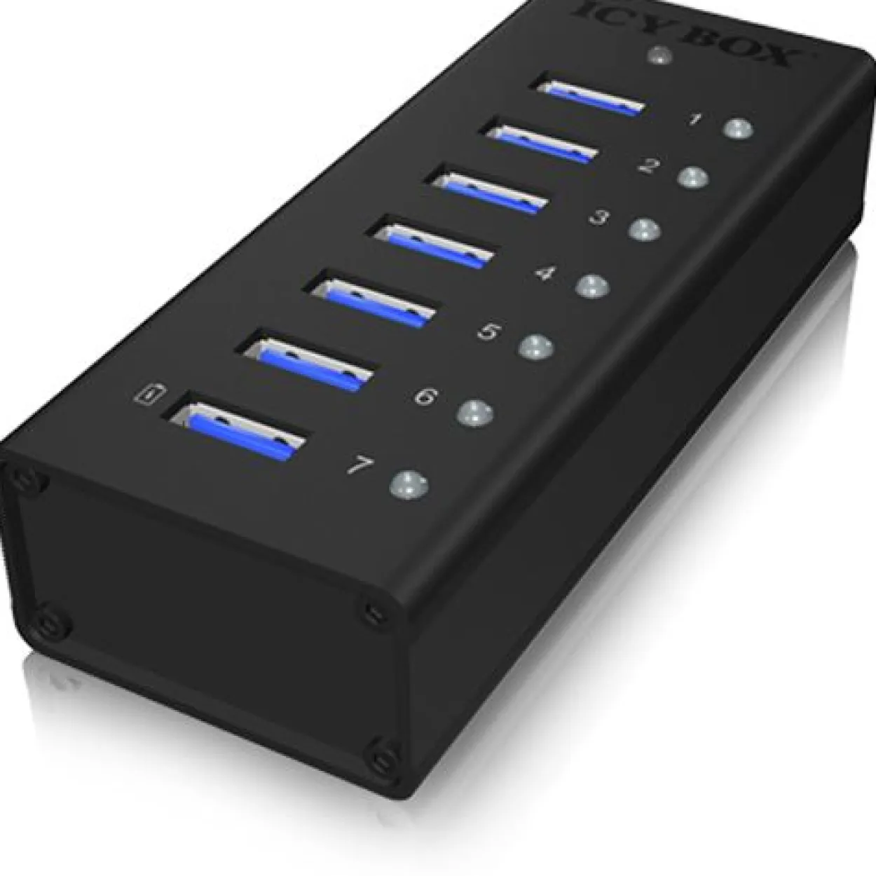 ICY BOX IB-AC618 7-port USB 3.0 extern mit Netzteil schwarz