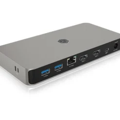 ICY BOX IB-DK2880-C41 USB4 Type-C DockingStation mit zweifacher Videoausgabe Card Reader Headset LAN Port PD 100W