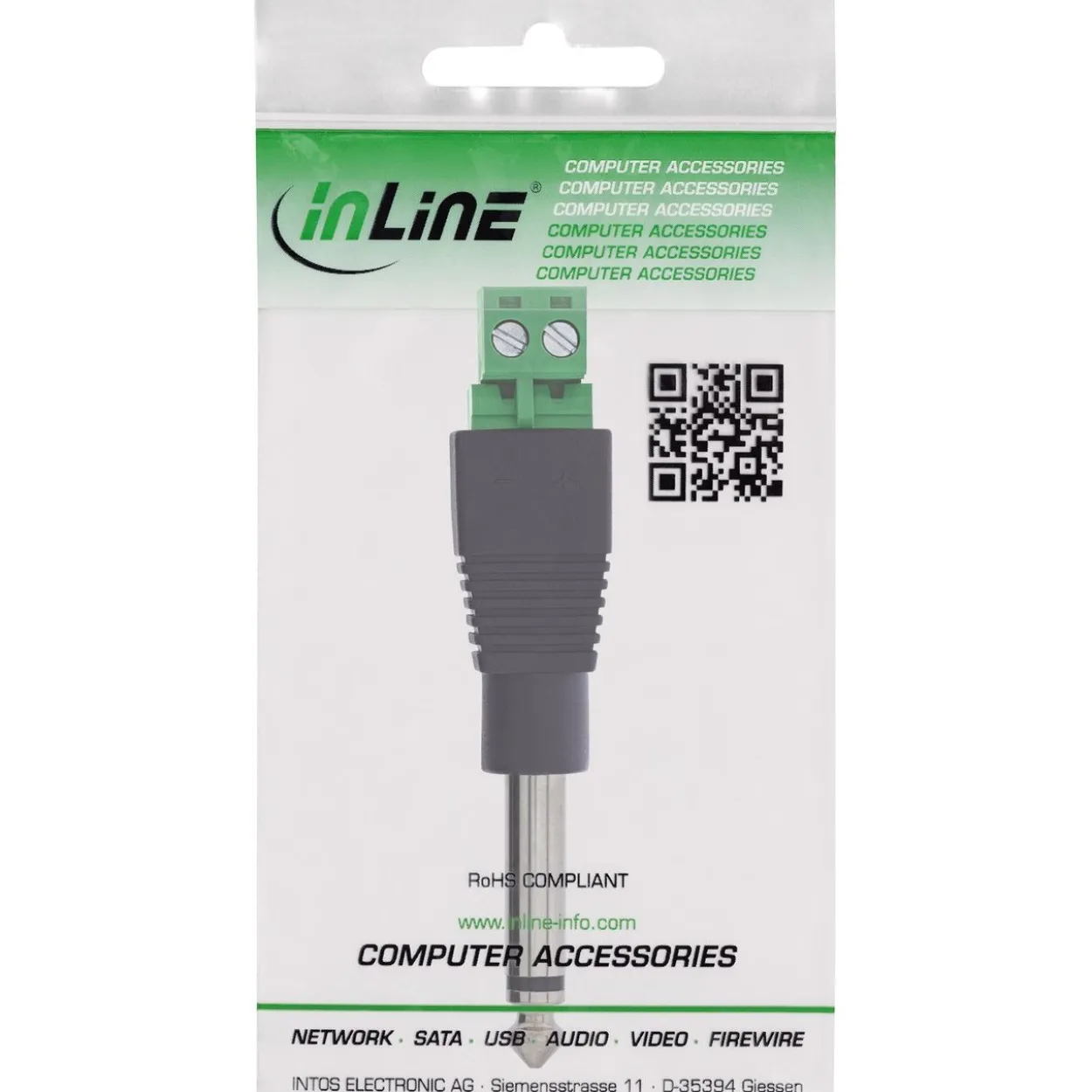 InLine Adapter Audioadapter 6.3mm Klinke Stecker Mono auf Terminalblock Schwarz