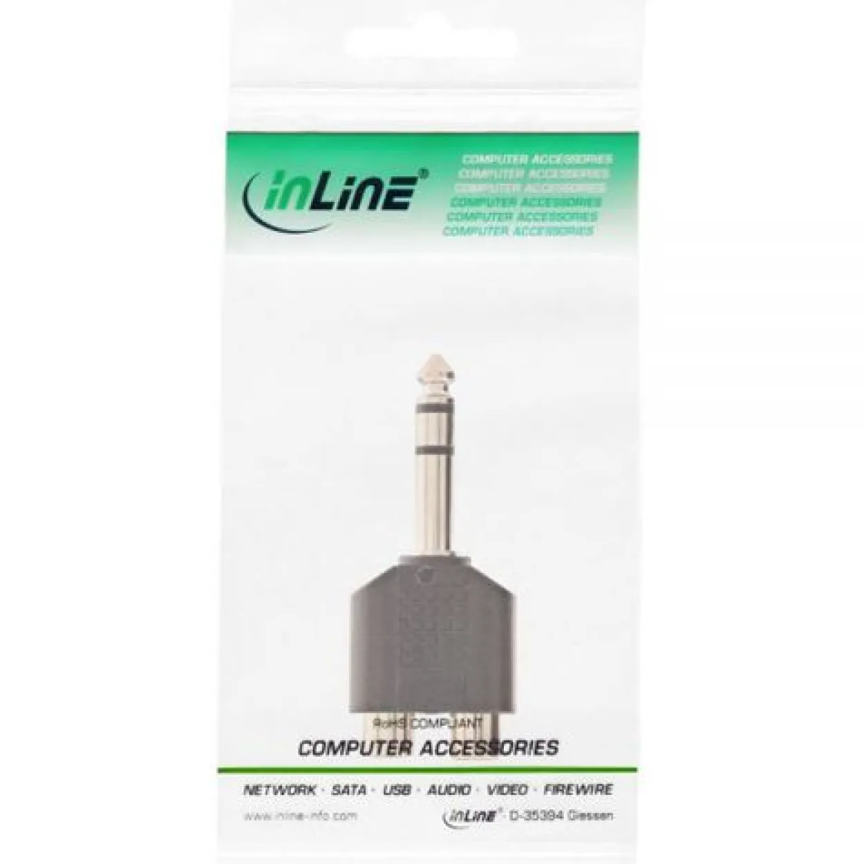 InLine Audio Adapter Stereo 6.3mm Klinke Stecker Stereo auf 2xCinch Buchse Schwarz
