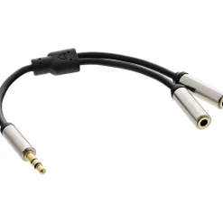 InLine Audio Y-Kabel Slim 3.5mm Klinke Stecker Stereo auf 2x 3.5mm Klinke Buchse Stereo Schwarz vergoldet