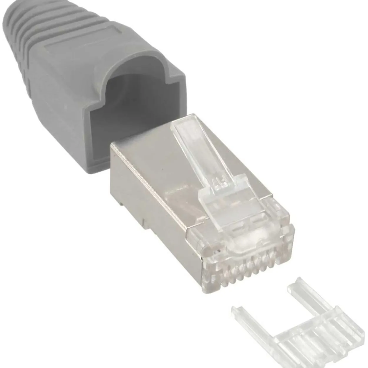InLine Crimpstecker RJ45 geschirmt, mit Knickschutz und Einfädelhilfe, 10er Pack, grau
