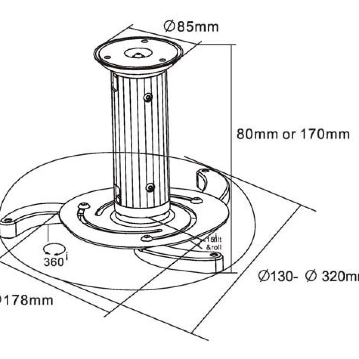 InLine Deckenhalterung für Beamer, max. 10kg +/- 15 neigbar