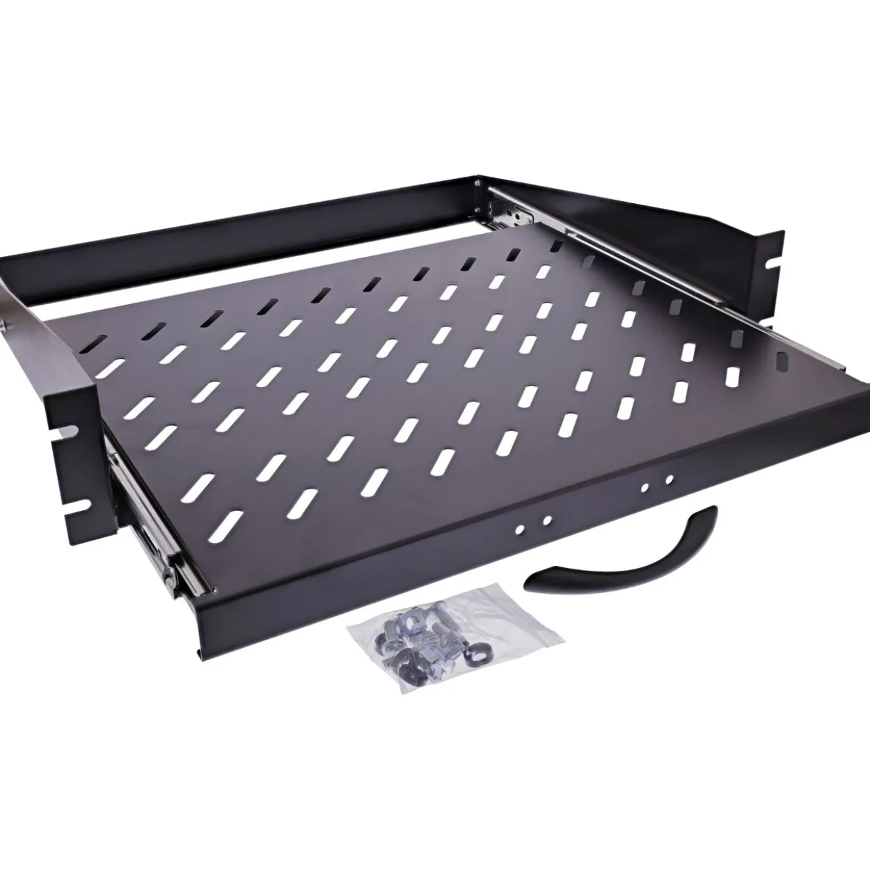 InLine 19" Fachboden ausziehbar, 350mm, 30kg, 2HE, RAL 9005 schwarz