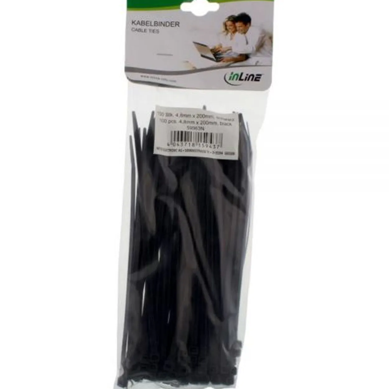 InLine Kabelbinder 4,8mm x200mm schwarz 100 Stück