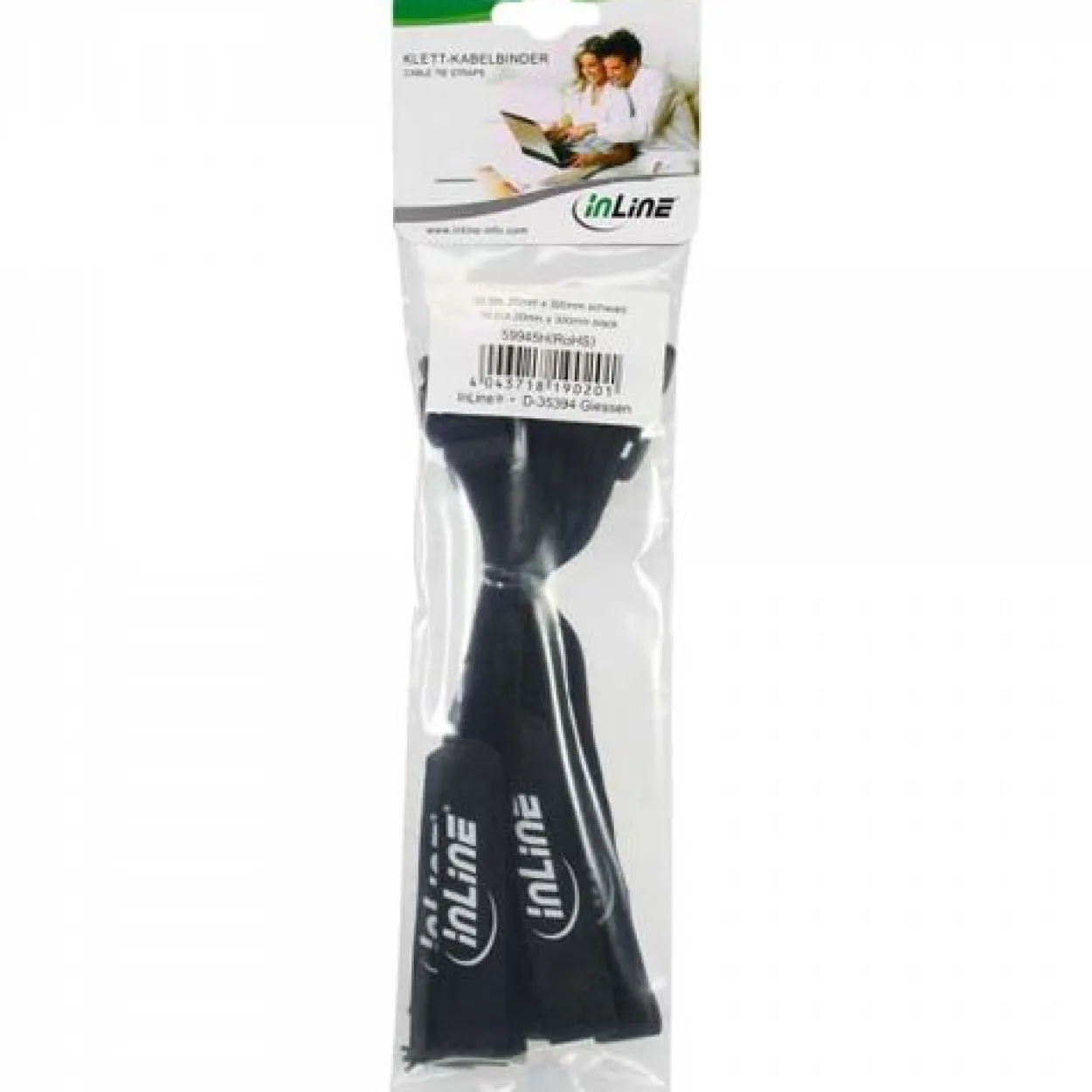 InLine Klettschlaufen Set, 5 Stk. 20x300m + 5 Stk. 20x500mm, schwarz