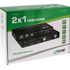 InLine KVM Desktop Switch, 2-fach, HDMI, USB 2.0 Hub, mit Audio