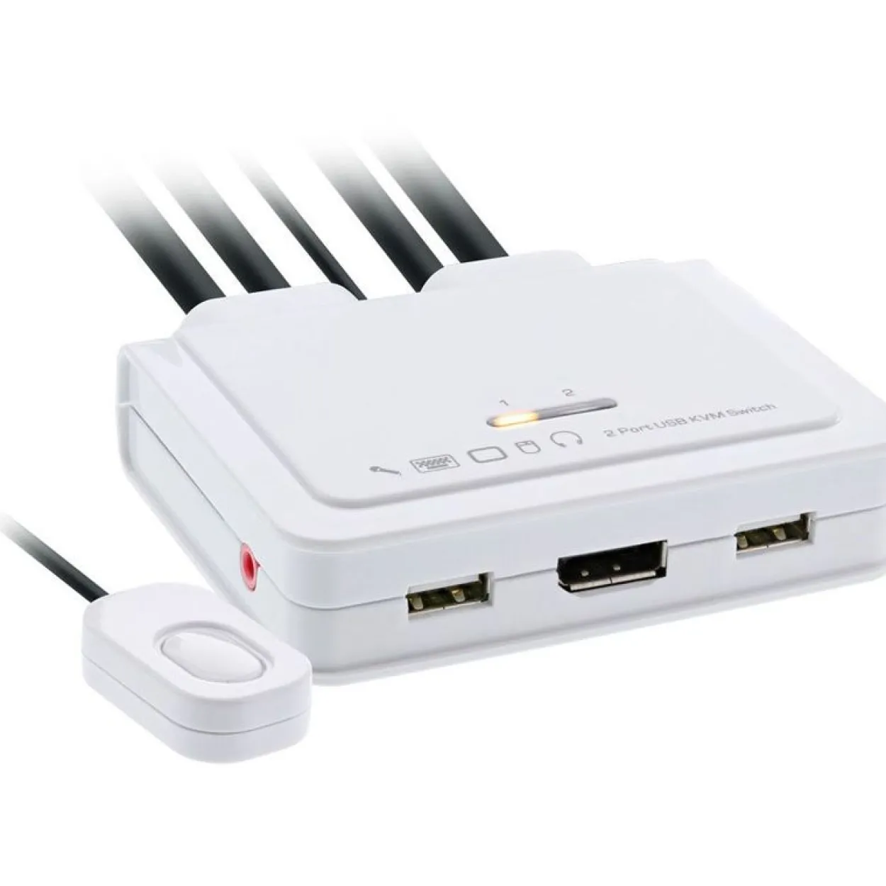 InLine KVM Switch 2-fach, Displayport 1.2, 4K, USB, mit Audio, integr. Kabel