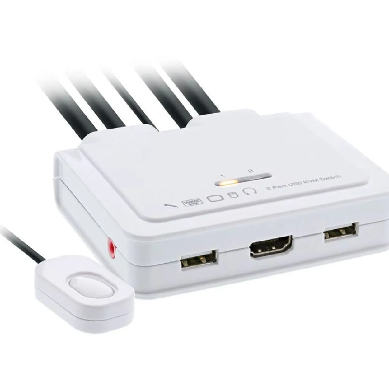 InLine KVM Switch 2-fach, HDMI, 4K, USB, mit Audio, integr. Kabel