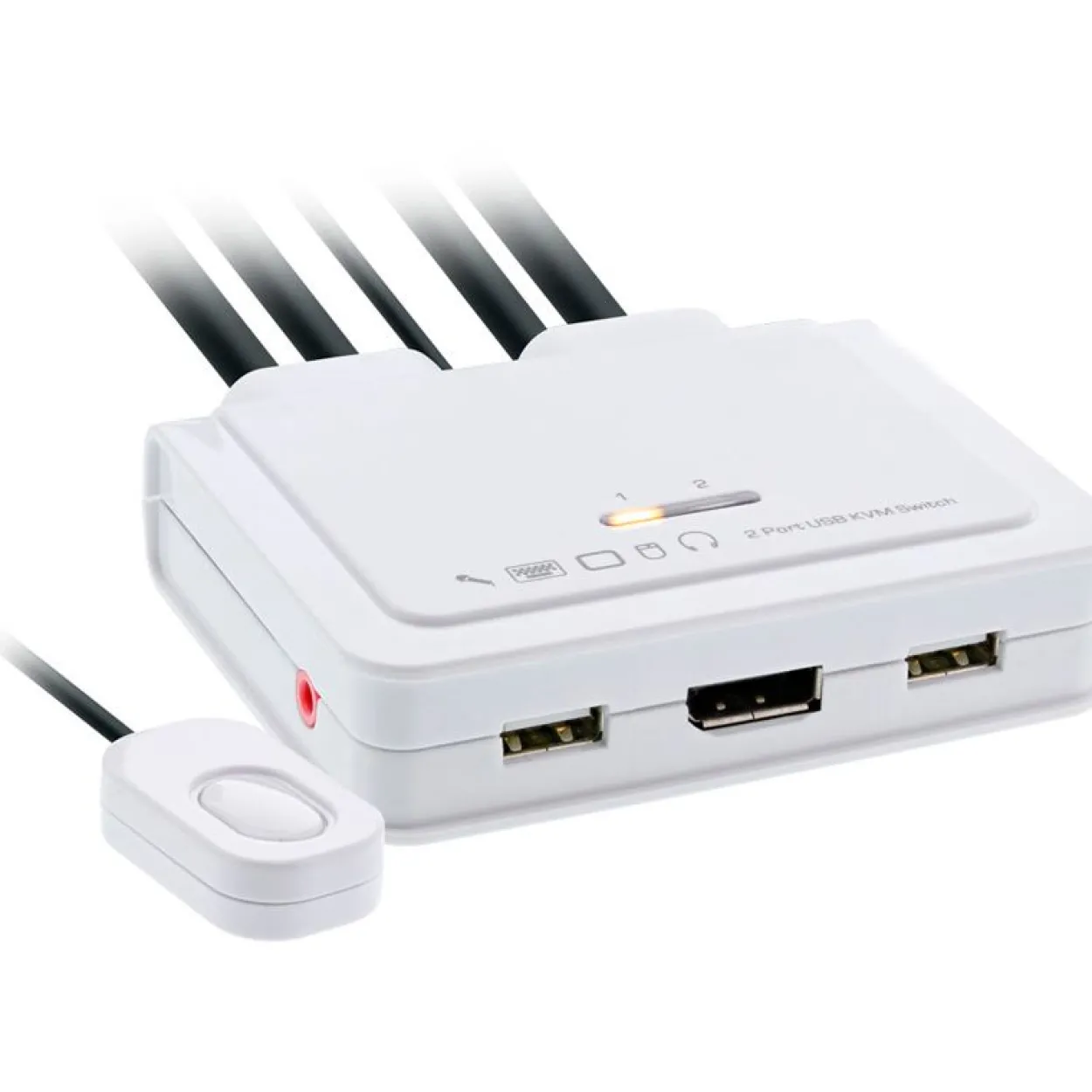 InLine KVM Switch, 2-fach, USB-C + DisplayPort zu DisplayPort 1.2, 4K, mit Audio, integr. Kabel